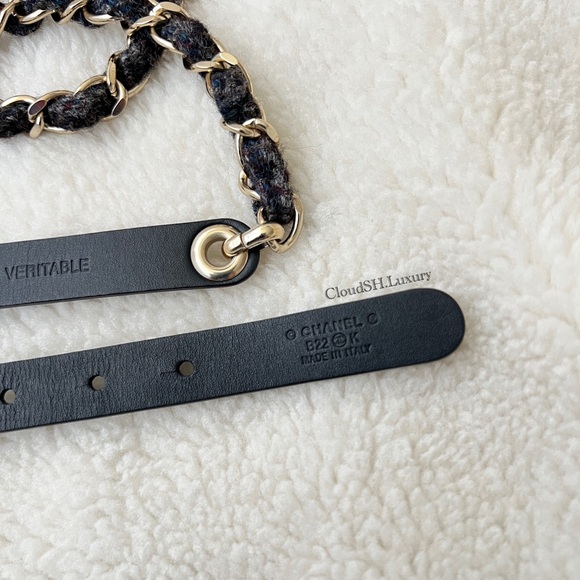 Auth Chanel 22K Classic Small CC Logo Tweed Chain Leather Belt - Size 70 - Picture 6 of 8